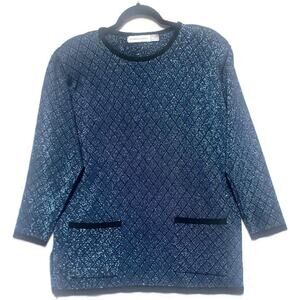 Karen Lessly Blue Sparkle Knit Sweater Top Women's Medium Acrylic Long Sleeve